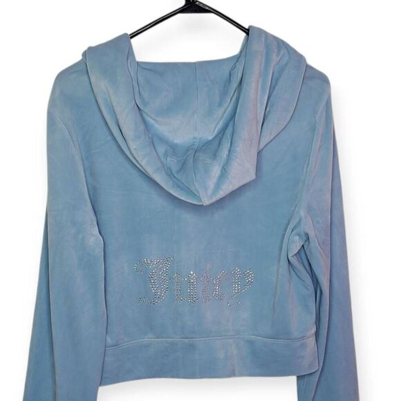 JUICY COUTURE OG Bling Velour Zip Up Hoodie Frosted Light Blue Size Large NWT - Picture 4 of 7
